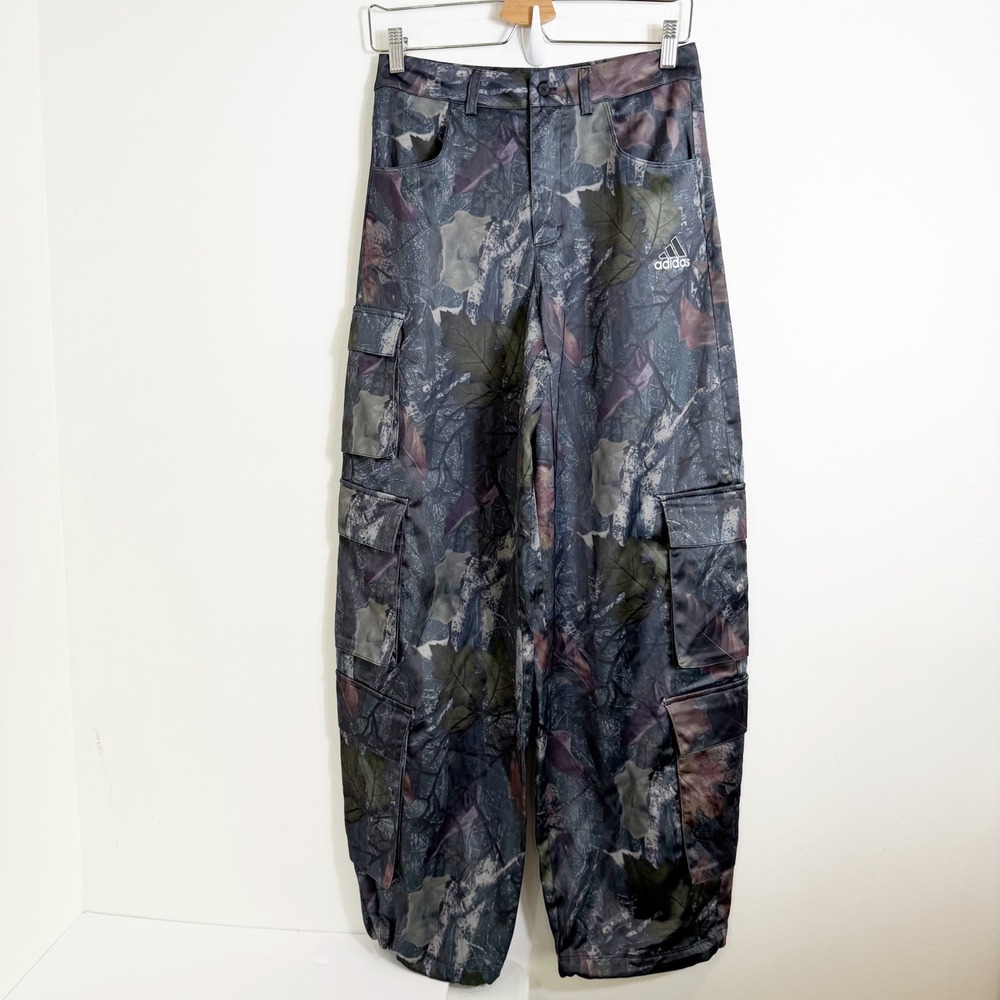 Adidas Cargo Pants Women 26 Camo Leaf Print Outdoor Streetwear